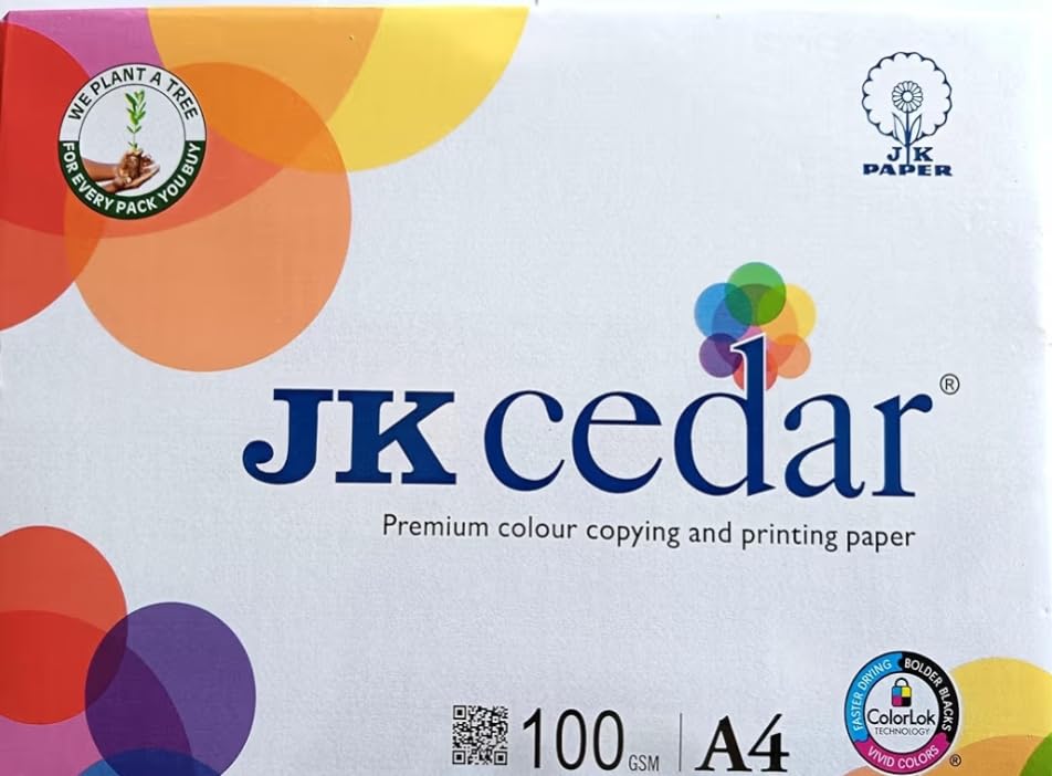 Image of J K A4 cedar white copier Paper,100 Gsm (Pack of 1 Ream) 500 sheet dual side printing all type printer