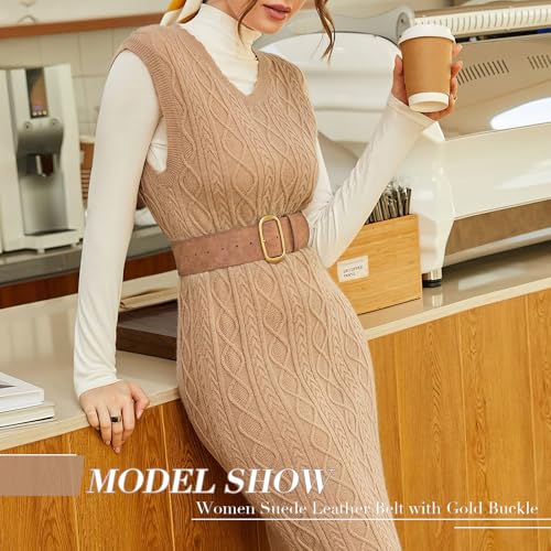 SUOSDEY Women Wide Waist Belt for Dresses Suede Chunky Belt with Gold Buckle Fashion Thick Waist Belt for Women Dresses - Image 5
