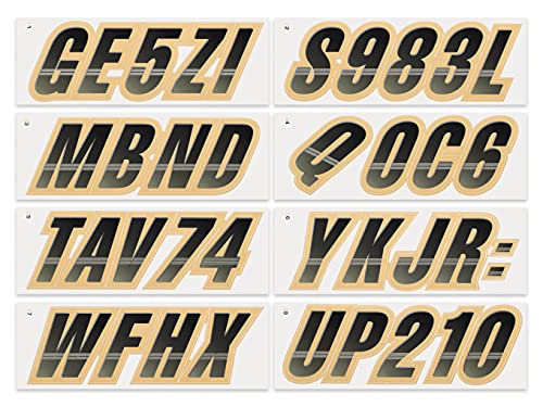 Image of STIFFIE Techtron Black /Tan 3 inch Boat & PWC Registration Decals • Numbers Letters Stickers