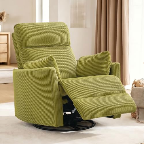 Image of BOSMILLER 360Swivel Recliner Chair, Nursery Chair with 2 Pillows, Rocker Chair with Soft Corduroy Fabric for Living Room, Bedroom