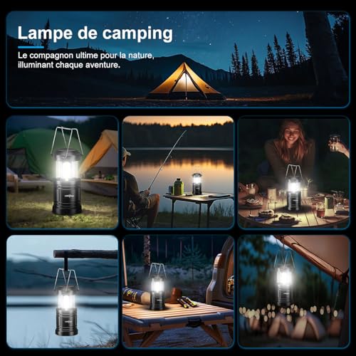 Lot de 2 lanterne camping, ILEEDear Lampe Camping LED, camping accessoires, kit de survie pour ouragan, urgence, tempête, pannes, lanterne portable extérieure – vue 7
