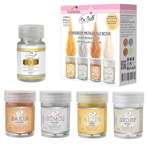Farbello Farbello Colorant Alimentaire Métallique – Poudre Comestible pour Décoration de Gâteaux, Chocolats et Pâtisserie- 4 couleurs
