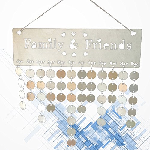 Kalender, DIY Holz Kalender Geburtstag Jahrestag Erinnerung hängen Platte Dekoration (aushöhlen / 1 Platte / 1 Seil / 50 Runde Scheiben)