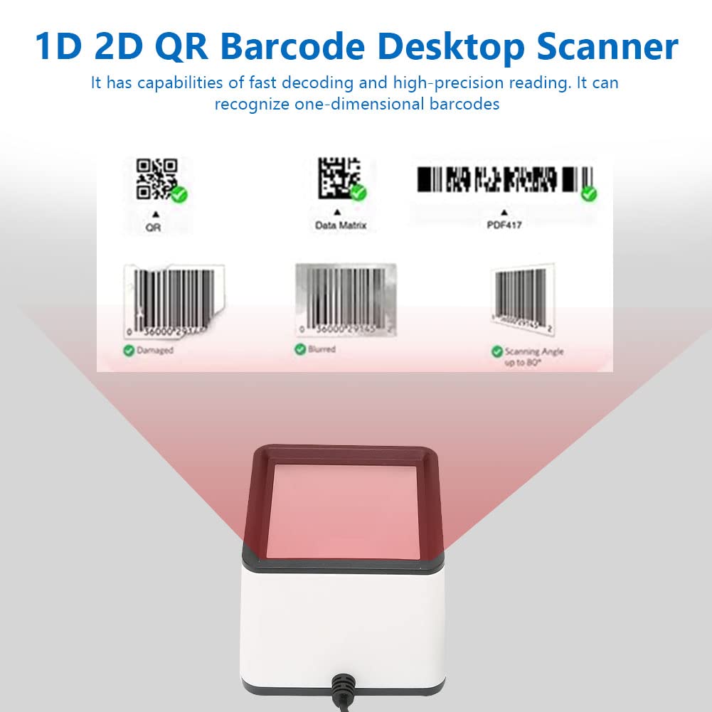 Skaner Kodów Kreskowych 1D 2D QR, Wielokierunkowy Skaner Kodów Kreskowych na Biurko, Automatyczny Czytnik Kodów Kreskowych Bez Użycia Rąk, dla Supermarketów, Biblioteki, Sklepu Detalicznego