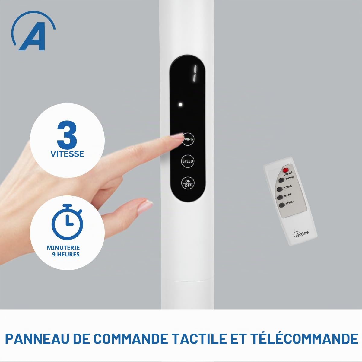 ARDES AIRE D AR5PR4005 Ventilateur 3 en 1 Ø40 cm 50 W avec télécommande, hauteur réglable 66–125 cm et minuterie 9 h