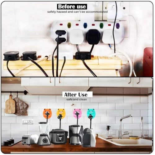 Image of 4 Pack Cute Bears wall Hooks Adhesive Cartoon Bear Plug Wire Holder Cable Organizer Strong Hanging Hooks Kitchen Gadgets Multipurpose Storage Hooks for Home and Office