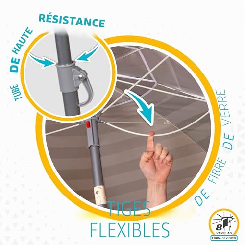 AKTIVE Grand Parasol, Ø200 cm, avec Toit Ventilé, Protection UV50, Motif Marinière, Mât 28-32 mm, Mât Flexible, Y Compris Sac de Transport – vue 5