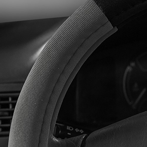Image of FH Group Universal Fit Modernistic and Seat Belt Pads Combo Set Steering Wheel Cover Fits Most Cars, SUVs Gray