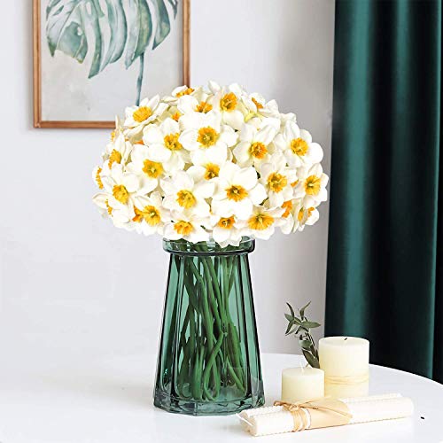 Decpro 12Pcs Artificial Daffodils Flowers, Silk Narcissus Fake Daffodils Flower Bouquets For Home Party Office Garden Indoor Outdoor Wedding Decor, Diy Flower Arrangements, Table Centerpieces, White #TOP2
