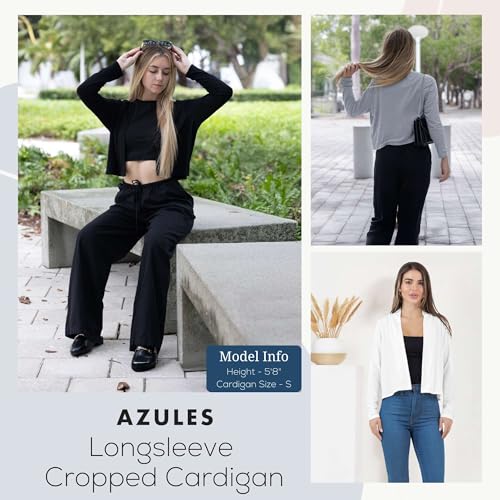 Image of Azules Cropped Cardigan for Women, Open Front Drape Lightweight Sweater Long Sleeves Women's Cardigans