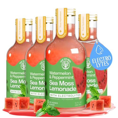 Watermelon Peppermint Sea Moss Electrolyte Lemonade – Cool &amp; Refreshing Hydration Drink – Sea Moss &amp; Electrolytes – 4 x 12 fl oz Bottles
