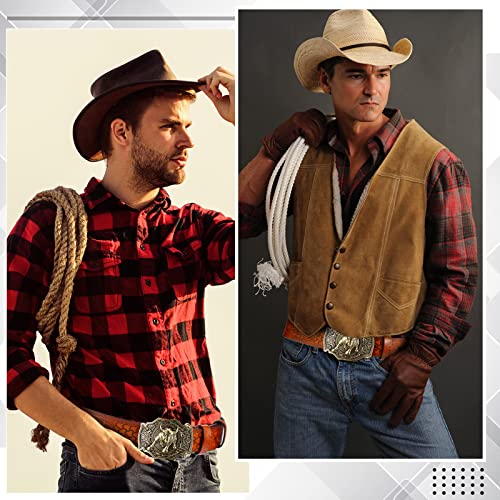 Western Cowboy Genuine Leather Belt with Longhorn Bull Buckle and Floral Embossing4