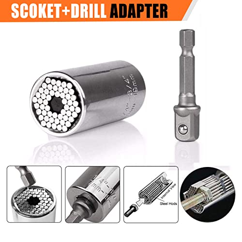 Jeseny 2 Pcs Socket Wrench Repair Tools, 7Mm-19Mm Multifunctional Ratchet Socket Wrench Set, With Power Drill Grip Comfort Socket Adapter, For Car Mechanic, Hvac, Electrician For Men Gifts (Silver) #TOP2