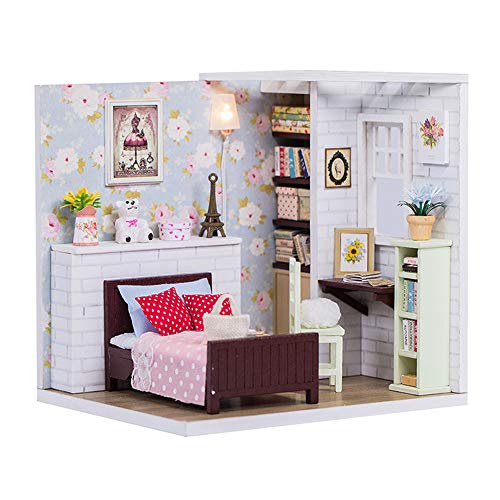 ROBOX DIY Miniature Dollhouse Kits 1/24 Scale Craft Models for Kids Cute MiniDoll House Tiny Building Pink Floral Gifts for Girls Bedroom with Furniture and Accessories