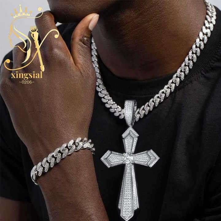 Moissanite Cross Necklace for Men,D Color Iceout Diamond Crucifix Pendant,S925 Silver Lab Diamond Hiphop Pendant Christian Jewelry for Hiphop Men Rapper - Image 2