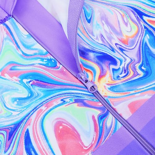 Image of TFJH E 1PCS Girls Short Sleeve Swimsuits UV 50+ Bathing Suits Sunsuits Zipper 2-14Y
