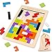 Wooden Tetris Puzzle for Toddlers 3 Years Old, WOOD CITY Tangram Jigsaw Puzzle, Brain Teasers Toy, Stem Toys with Colorful 3D Russian Blocks,Montessori Educational Gift for Kids & Adults (40 PCS)