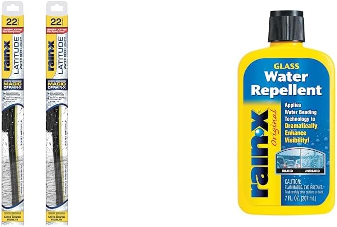 Rain-X Windshield Weather Protection Bundle: 22 Inch Latitude 2-in-1 Water Repellent Wiper Blades (Pack of 2) with 7 oz. Glass Treatment
