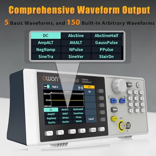 Image of OWON Arbitrary Waveform Function Generator, 60MHz, 300MSa /s, 14-Bit, with SCPI and PC Control for Circuit Testing, DGE1060