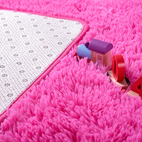Noahas Fluffy 5x8 Hot Pink Rugs for Bedroom Girls,Shaggy Area Rugs for Living Room,Thick Shag Throw Floor Carpet,Soft Non-Slip Dorm Nursery Kids Rug Home Decor Aesthetic - Thumbnail 4