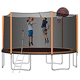 14FT Trampoline with Basketball Hoop, Adult Trampoline with Safety Enclosure Net and Ladder, ASTM...