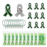 WANDIC 10 Sets grüne Bandabzeichen, Leberkrebs, psychische Gesundheit, Organtransplantation, Metallnadeln, verstellbares Kordelzug-Armband mit Charm-Textkarte für Wohltätigkeitsorganisationen