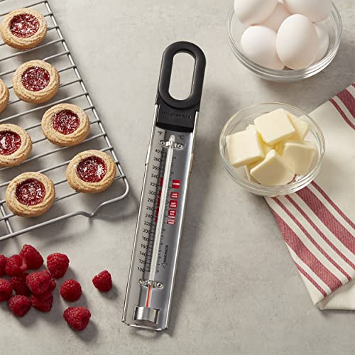 Image of KitchenAid KQ907 Curved Candy and Deep Fry Thermometer, TEMPERATURE RANGE: 100 F to 400 F /40 C to 200 C, Black