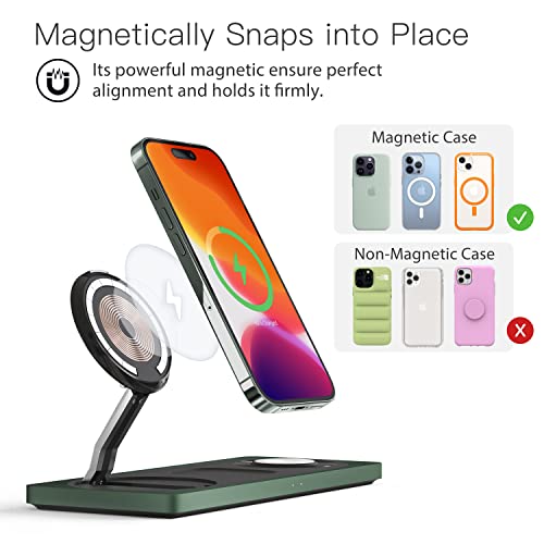 3-in-1 Apple Device Charging Station: iPhone/Watch Charger with Magsafe Stand, Wireless Charger for iPhone 15/14/13/12, Apple Watch 1-9/Ultra, AirPods 3 Pro