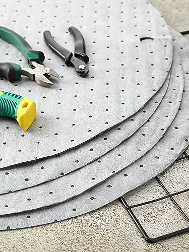 Image of Frienda 25 Pcs Drum Top Oil Absorbent Pads for 30 Gallon Drums Barrel Absorbent Pads Mat 17.7 inch Diameter Lid Oil Mat with Bungs 0.75 inch and 2 inch Diameter(Gray)