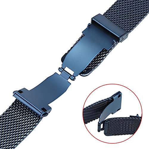 Sangle en acier inoxydable bleu 18mm bracelet montre boucle papillon double bouton