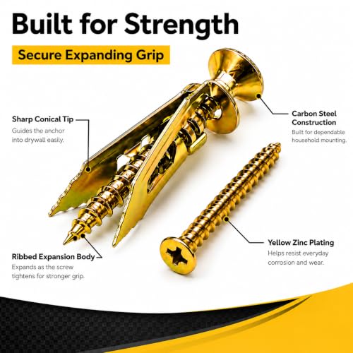 Image of Jyphorixal 120 PCS Self Drilling Drywall Anchors with Screws Kit, Heavy Duty Metal Wall Anchors for Drywall, Sheetrock Anchors 0.47x1.57inch with Screws, No Drill Dry Wall Anchors and Screws Kit