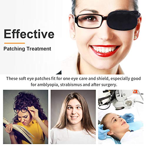 Image of eZAKKA Eye Patches for Adults, Eye Patch for Glasses Silk Patch for Lazy Eye Amblyopia Strabismus and After Surgery (Black+Black)