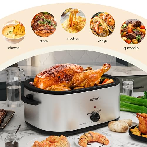 Image of 22 Quart Electric Roaster Oven with Visible & Self-Basting Lid, Large Turkey Roaster with Defrost Warm Function, Adjustable Temperature, Removable Pan Rack, Stainless Steel