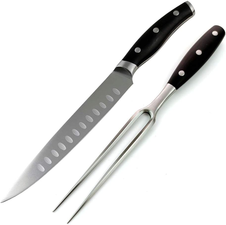 Carving Knife and Fork Set - with 8" Carving Knife &8" Straight Metal Fork Triple-Rivet German Steel Forged Kitchen Carving Set, Professional Meat Carving Knife Gourmet BBQ Tool Set