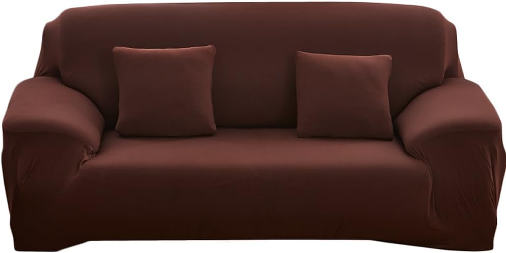 Elvoes Floral Printed Sofa Cover Anti-Slip Elastic Slipcover Stretch Polyester Fabric Soft Furniture Protector Couch Cover (Three seater(74''-90''), Coffee)