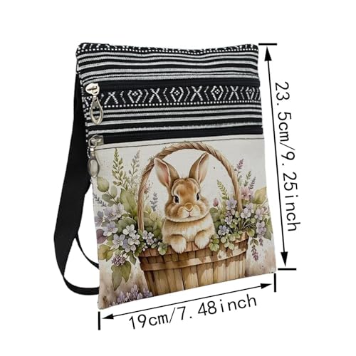 Floral Bunny Messenger Bag Small Ethnic Pattern Printed Adjustable Strap Crossbody Zipper Pouch Floral Bunny Phone Organizer Wallet Cute Shoulder Handbag for Women-12