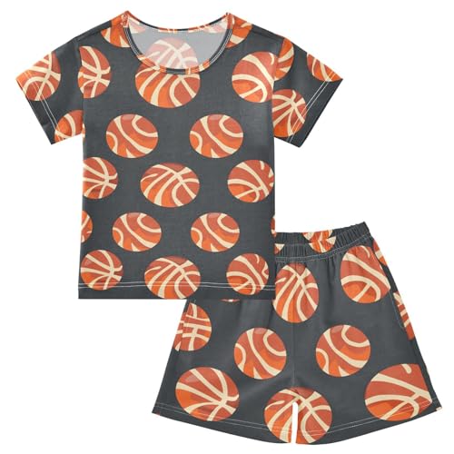 ALAZA Basketball Black Cartoon Pajamas Short Sleeve 2 Piece Sleepwear Top and Bottom Pajama Set Unisex