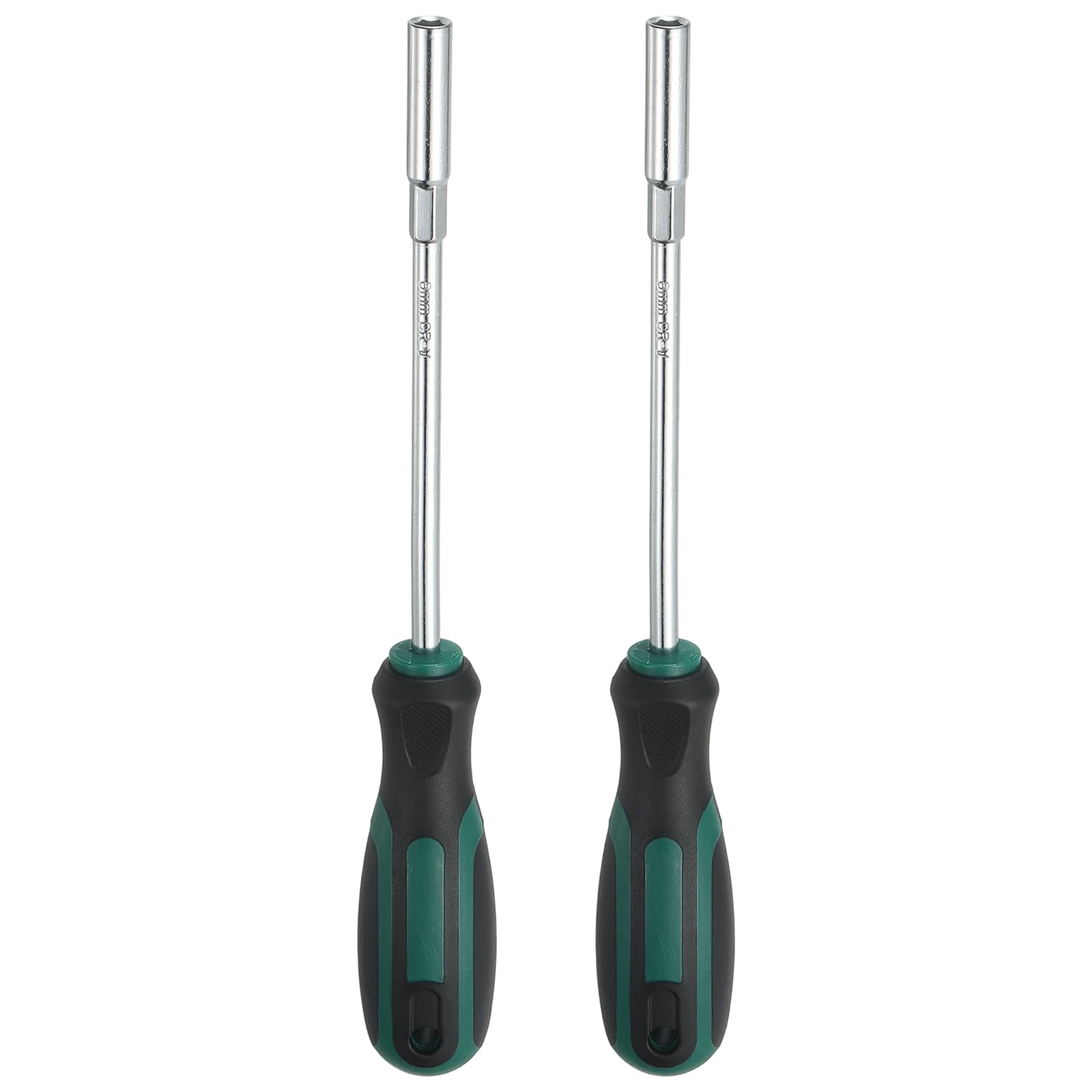 sourcing map 2 Pcs Metric Nut Driver 6mm CR-V Non-Magnetic Tip Hollow Shafts Hex Socket Screwdriver with Anti-Slip Handle for Automobile Repair Bit Driver, Green/Black