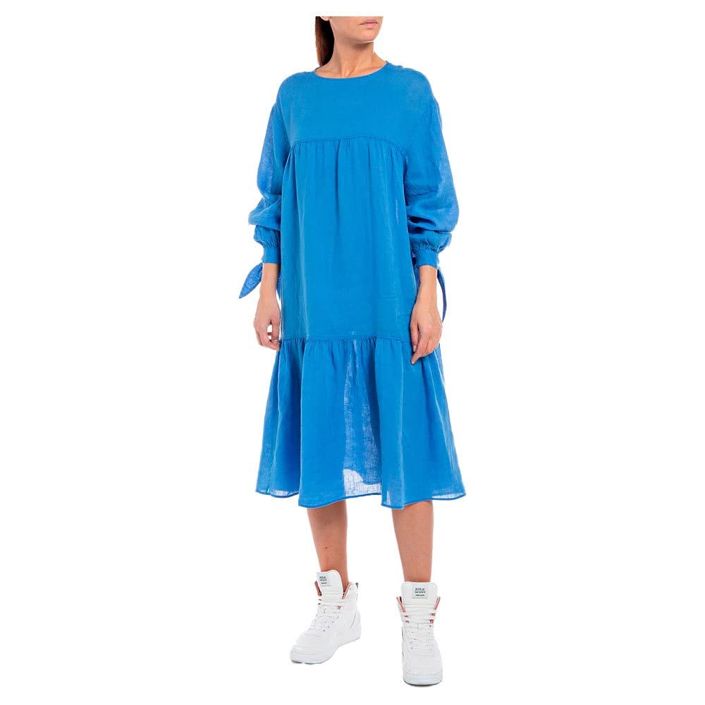 REPLAY Women's Long-Sleeved Linen Dress, Royal Blue 972 (Blue), M