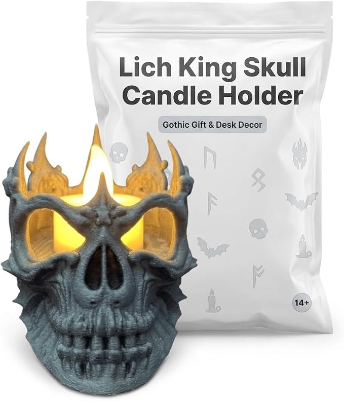 Lich King Skull Candle Holder - Gothic LED Tealight Stand for Collectors - 3D Printed in Canada