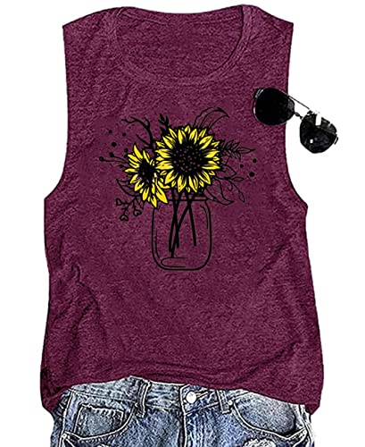 Womens Sunflower Bouquet Vase Tank Top Summer Casual Sleeveless Sunflower Top Shirt Cute Plus Size Loose Vacation Cotton Top Purple,L Womens Sunflower Bouquet Vase Tank Top Summer Casual Sleeveless Sunflower Top Shirt Cute Plus Size Loose Vacation Cotton Top Purple,L