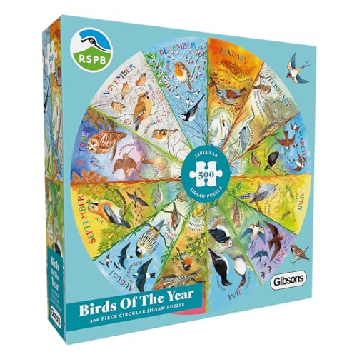 Gibsons | RSPB Vögel des Jahres, 500 Teile, kreisförmiges Puzzle, Natur, Jahreszeiten, Vögel, bunt, nachhaltig, für Erwachsene, Teenager, hochwertiges 100% recyceltes Brett, tolles Geschenk, Gibsons