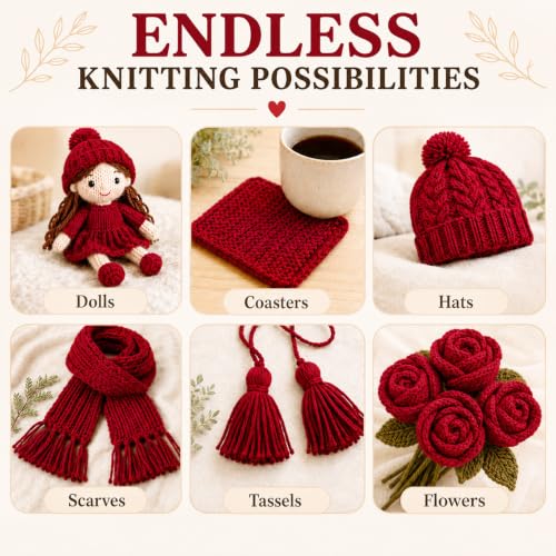 Image of MAQIHAN Acrylic Yarn for Crocheting - Soft Knitting Yarn for Crafts, 15x20g | Wine Red Skeins for Crocheting DIY Bulk for Handicraft Knitting Scarves Ideal Gift for Beginners Adults