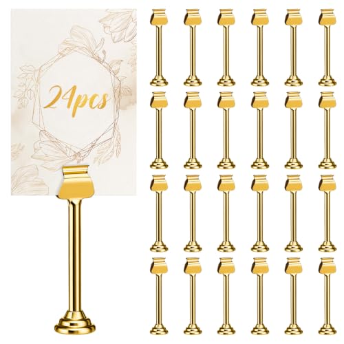 Image of 24 Pcs Gold Metal Table Number Holders 4 Inch Wedding Place Card Holders Bulk Harp-clip Sign Stands for Displaying Memo Note Menu Wedding Restaurant Birthday Decor