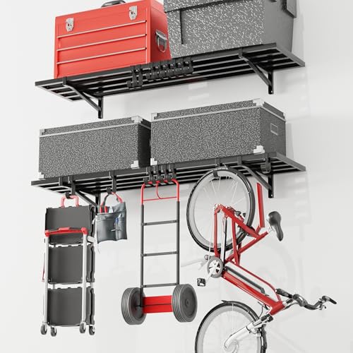 2-Pack Garage Wall Shelving with Hooks, Heavy Duty Wall Mount Sto...