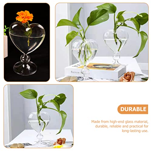 Yardwe Heart Shaped Clear Desktop Glass Vase Flower Container Vase Hydroponic Wedding Home Decoration Glass Desktop Heart Design Flower Vase Planter Small Fish Tank Planter #TOP5