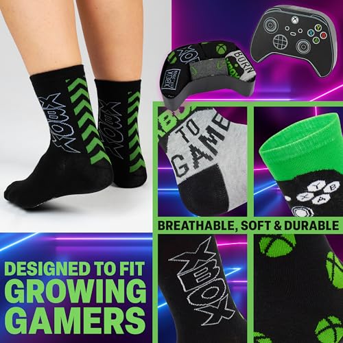 Xbox Socks for Boys, Teens, Pack of 5 Soft, Breathable, Gaming Calf Length Socks in Gift Box for School, Sleepovers, Gamer Gifts for Boys4