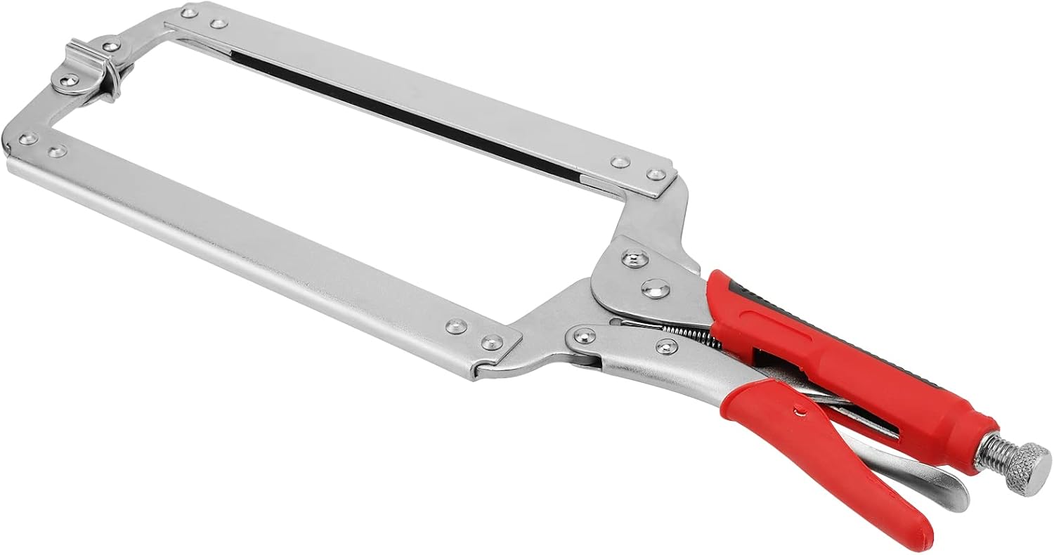 KEILEOHO 3 PCS 18 Inch C Clamp Locking Pliers, Heavy Duty Vise Grip C Clamp with Swivel Pads and TPR Handle, Face Clamps for Woodworking and Welding, Nickel Plated Locking C-Clamps