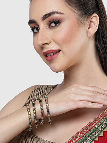 Image of Karatcart Gold Plated Set of 4 Drop Shape Multicolor Stone Studded Bangles for Women