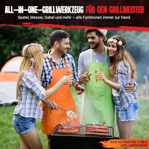 ENGRUPPE 7-in-1 BBQ Wender Grillbesteck Edelstahl mit Holzgriff – Multifunktionales Grillspachtel mit Flaschenöffner, Schaberkante & Designausschnitt Männer & Vatertag